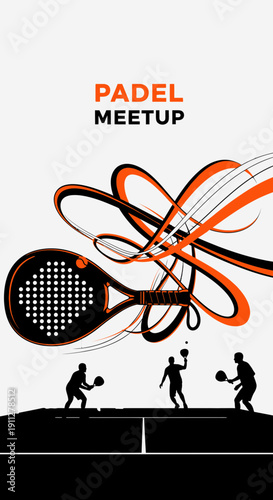 Energetic Padel Meetup Event Graphic With Racquets and Players in Motion