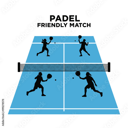 Energetic Padel Tennis Match In Progress On A Bright Blue Court