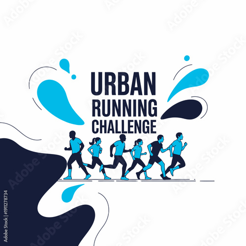 Energetic Urban Running Challenge Group Fitness And Sport Activity Design