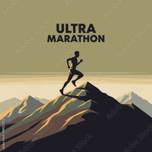 Epic Ultra Marathon Runner Conquers Mountain Peak In Dramatic Sunrise Silhouette