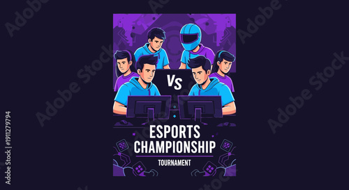 Esports Championship Tournament Illustration: Intense Gaming Battle Depicted With Rivalry