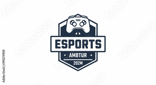Esports Gaming Emblem Featuring Controller And Vintage Shield Design