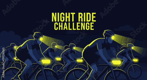 Evening Cycling Challenge: A Group Of Cyclists Riding Together At Night For Competition