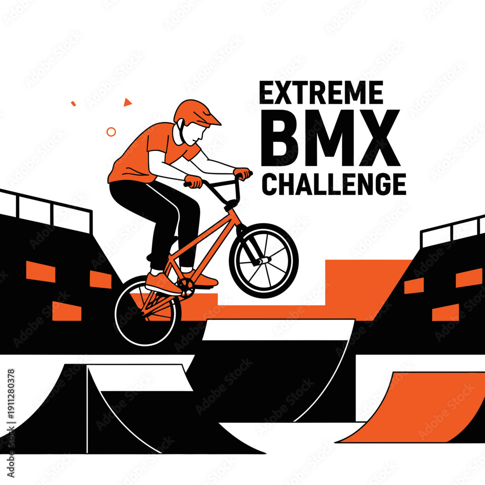 Fototapeta premium Extreme Bmx Bike Rider Performing A Freestyle Jump During A Competition Event