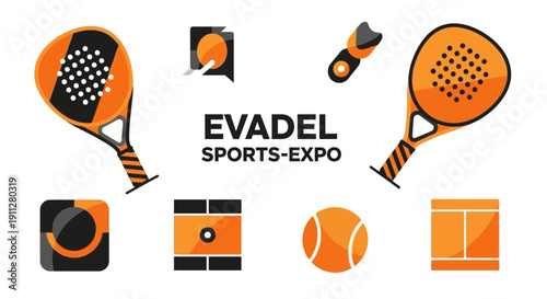 Exciting Sports Expo Event Branding With Iconic Racquets And Ball Graphics