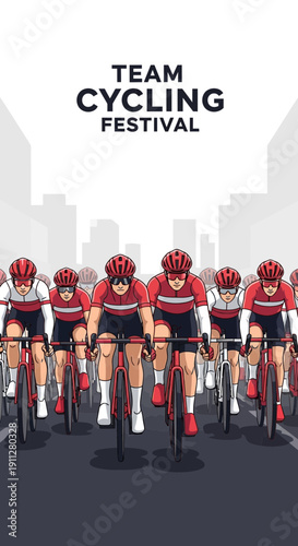 Exciting Team Cycling Festival Competition With Cyclists Racing On Road