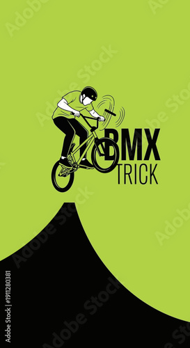 Extreme Bmx Rider Performing Dynamic Trick On Vibrant Green Background