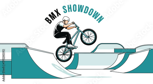 Extreme Bmx Rider Performing Tricks In Skatepark Illustration