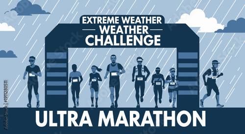 Extreme Weather Ultra Marathon Challenge Runners Competing Amidst Rain