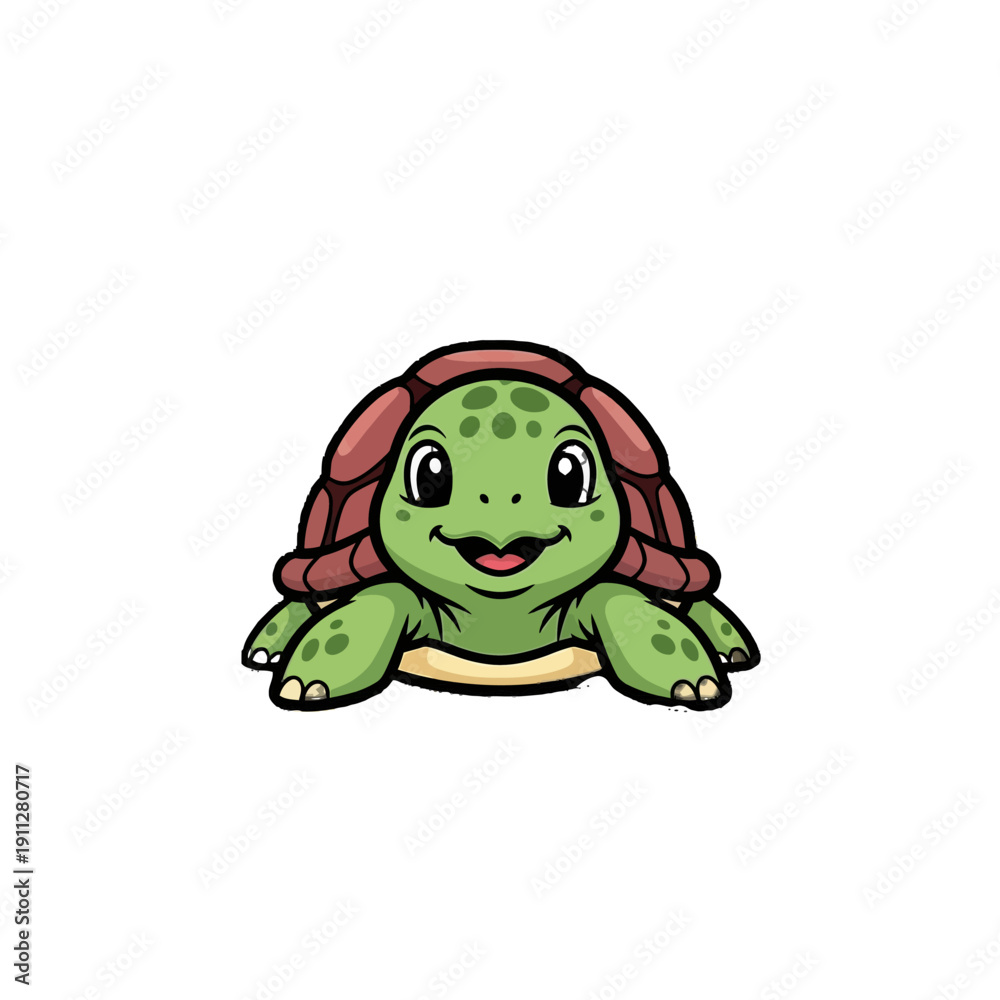 Obraz premium A cartoon green turtle with a red shell and a happy expression.