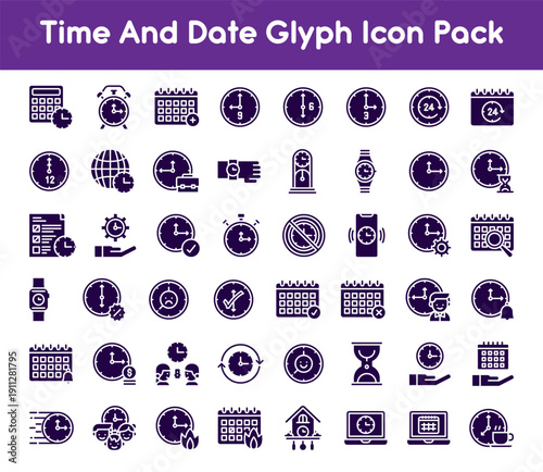 Minimal time, date, and location icons for navigation and planning. Includes clock, calendar, alarm, and map pin symbols in a clean outline vector style.