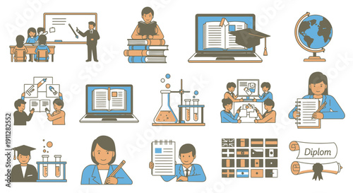 Educational and Academic Activities Scene with Students and Learning Tools