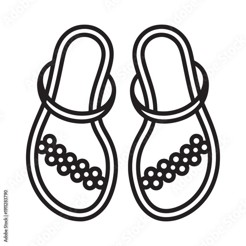 Simple line drawing of a pair of sandals with beaded soles