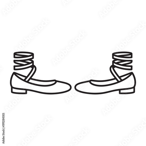 A pair of black and white illustrated ballet flats with wrap around laces