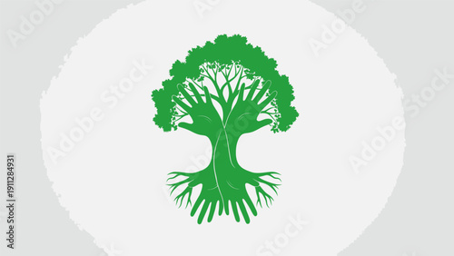Green Tree with Exposed Roots Illustration.