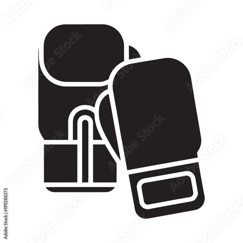 A simple black silhouette illustration of a pair of boxing gloves