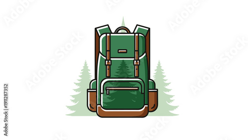 Green Backpack with Multiple Pockets and Straps.