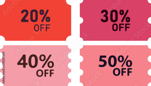 Discount tickets displaying percentage off sales