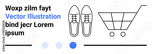Shoes with laces alongside a shopping cart and text, complemented by color accents. Ideal for online stores, fashion, e-commerce, retail, product selection, minimal design, simple landing page