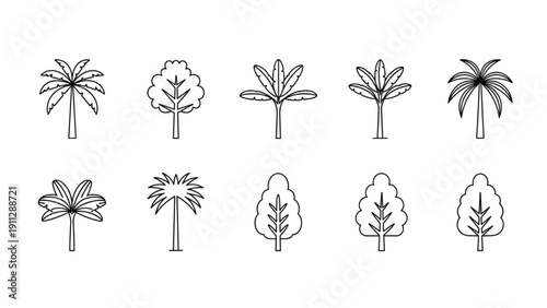 Collection of diverse tree outline icons for nature and environmental designs