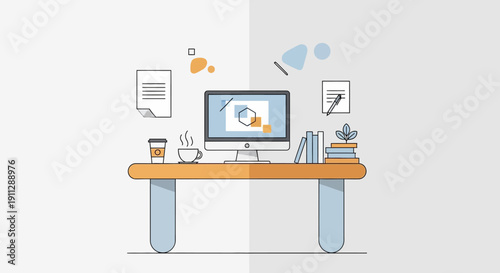 Computer Monitor on Modern Office Desk.