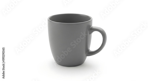 A sleek and modern gray mug with a handle, set against a white background