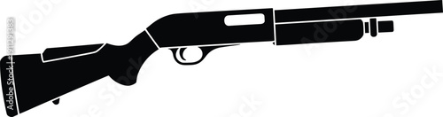 Shotgun silhouette illustration hunting firearm weapon side view gun outline vintage rifle style isolated black graphic design