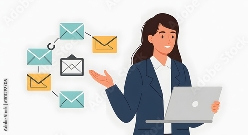 Woman Managing Emails on Laptop Computer.