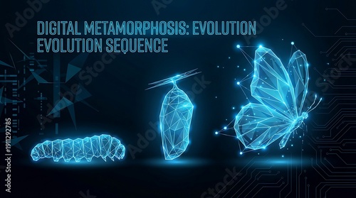 Digital Metamorphosis Evolution Sequence - From Caterpillar to Butterfly.