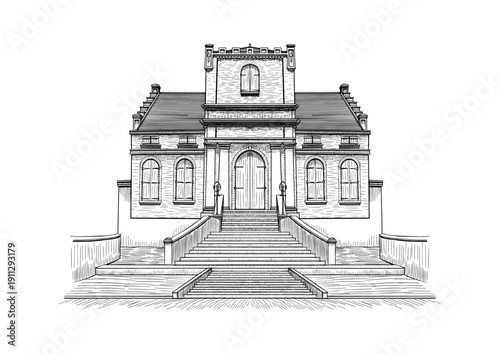 Civic Building Line Art Vector Illustration
