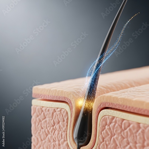 Microscopic 3D Illustration of Hair Follicle Root and Skin Structure for Medical and Beauty Research