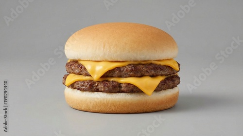 Classic Double Cheeseburger with Melted Cheese on a Plain Bun