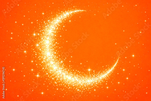 Glowing Crescent Moon with Sparkling Light on Orange Background