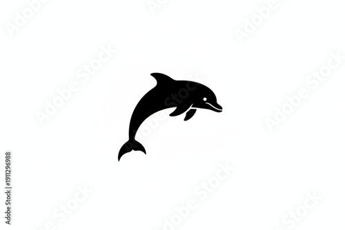 Dolphin Silhouette: A sleek black silhouette of a playful dolphin gracefully leaping against a serene backdrop, evoking a sense of marine wonder and aquatic freedom. 
