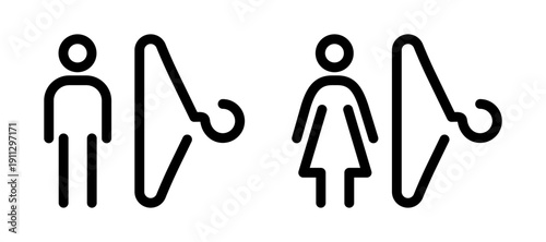 Mens womens locker room icon. Minimal contour vector sign isolated, representing dressing room, wardrobe and cloakroom facilities.
