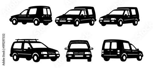 Citroën C15 black silhouette vector icons – French vintage utility vehicle – retro cargo van series
