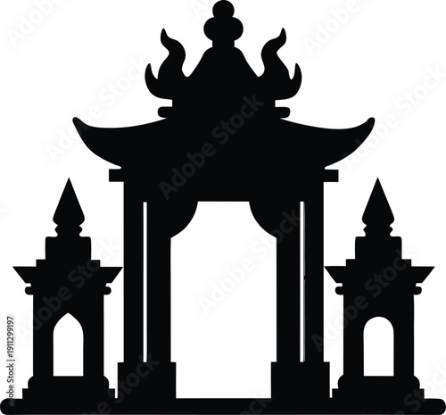 Asian Architecture Silhouette Gateway Temple Design Element