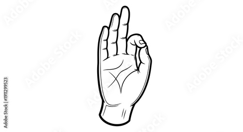 A simple line drawing of a left hand with palm facing forward and thumb bent.