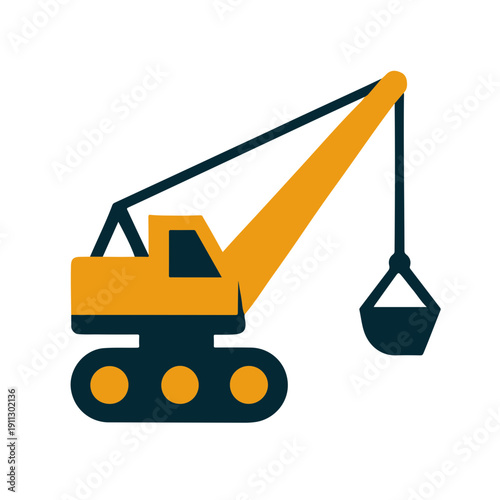 Flat Vector Icon of Dragline Excavator