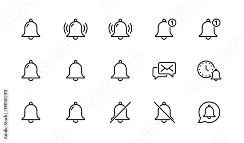 Ringing Bell and Inbox Notification Line Icons Editable Stroke Vector