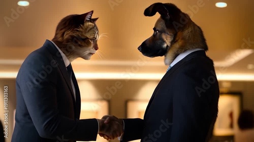 A Hilarious Business Deal: Cat and Dog in Suits