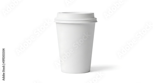 Wallpaper Mural A white, disposable coffee cup with a lid, standing upright against a white background. Torontodigital.ca
