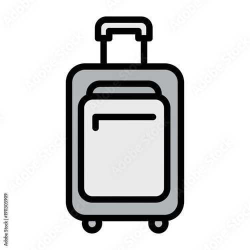 Modern travel suitcase with wheels and handle, isolated on white background