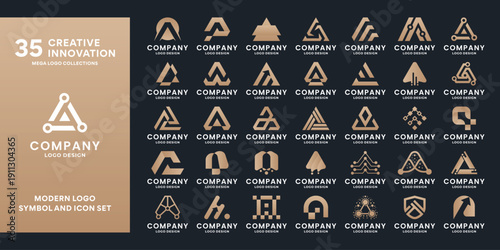 Collections of initial letter A logo design. Golden symbol letter A logo template.