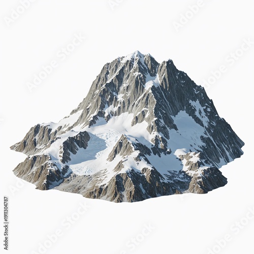 Snowy Mountain Peak on Isolated White Background