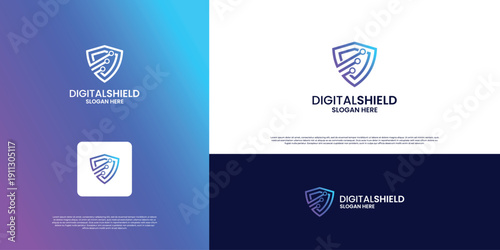 Shield database protection logo design. Data security logo design template