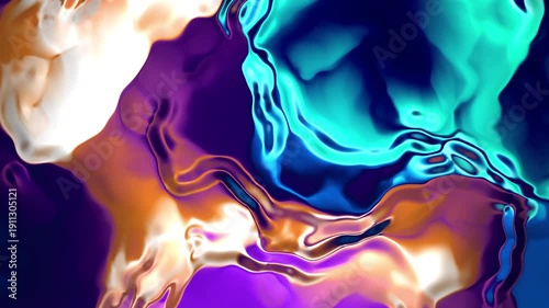 Neon metallic liquid glass abstract background seamless loop. Fluid digital animation.