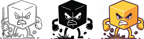 Aggressive yellow cube character smashing the ground with its fists, conveying power, impact, and fierce energy.