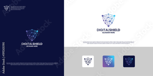 Shield database protection logo design. Data security logo design template