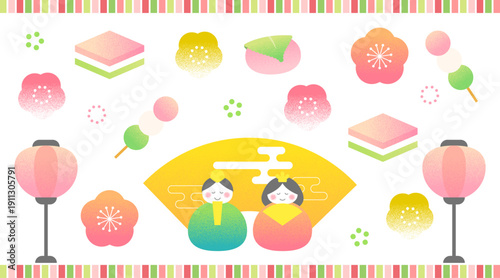 レトロでかわいい桃の節句　ひな祭りのPOP用背景素材